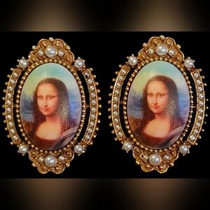 Vintage Kenneth Jay Lane Gold-tone & Faux Pearl Mona Lisa Cameo Earrings